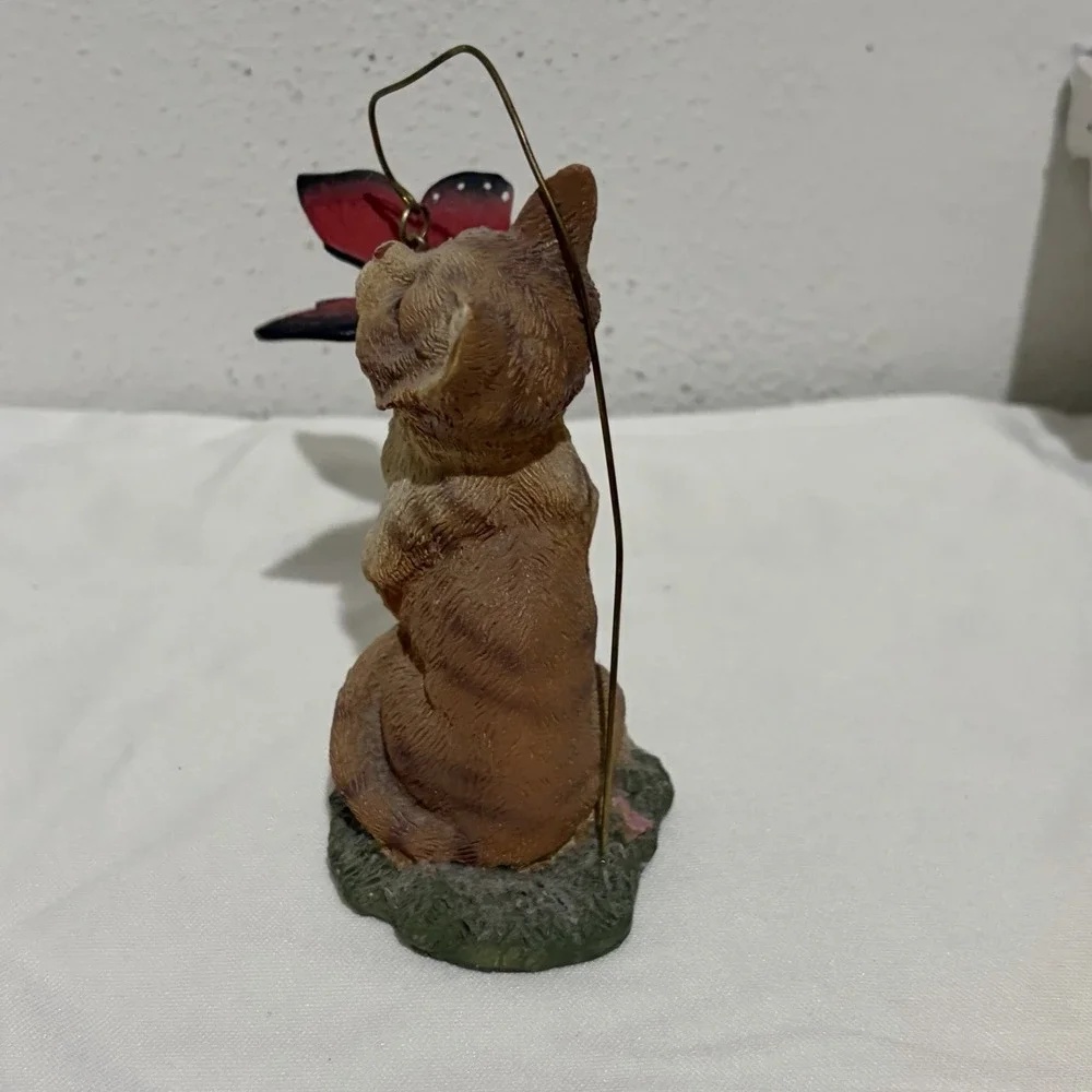 vintage cat butterfly on wire figurine Playful 5